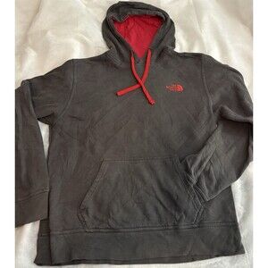 The North Face Hoodie Men’s Medium Gray Red Pullover Kangaroo Pocket (A2e)